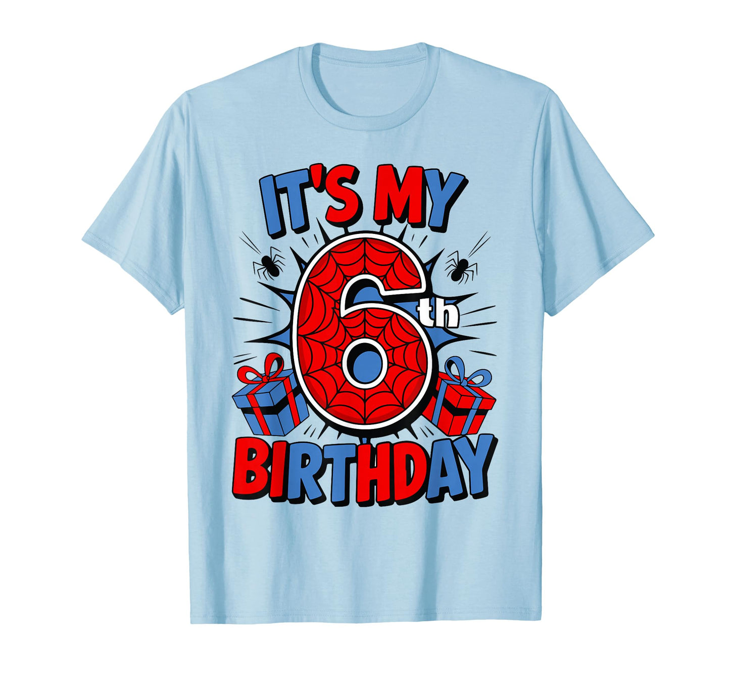 It's My 6th Birthday Spider Theme Party 6 Year Old Boys Kids T-Shirt