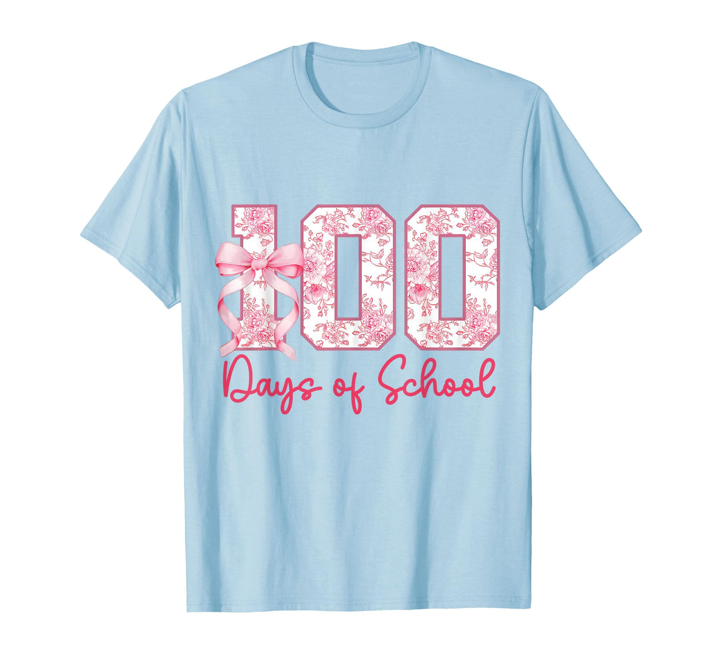 100 Days of School Pink Bow Flower Girls Teacher 100th Day T-Shirt
