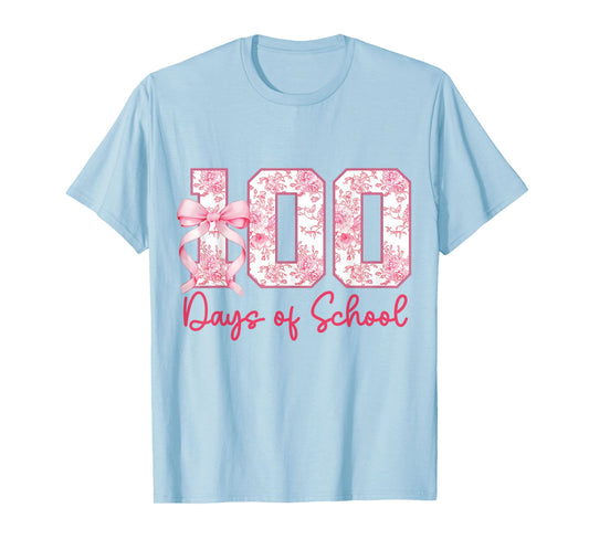 100 Days of School Pink Bow Flower Girls Teacher 100th Day T-Shirt