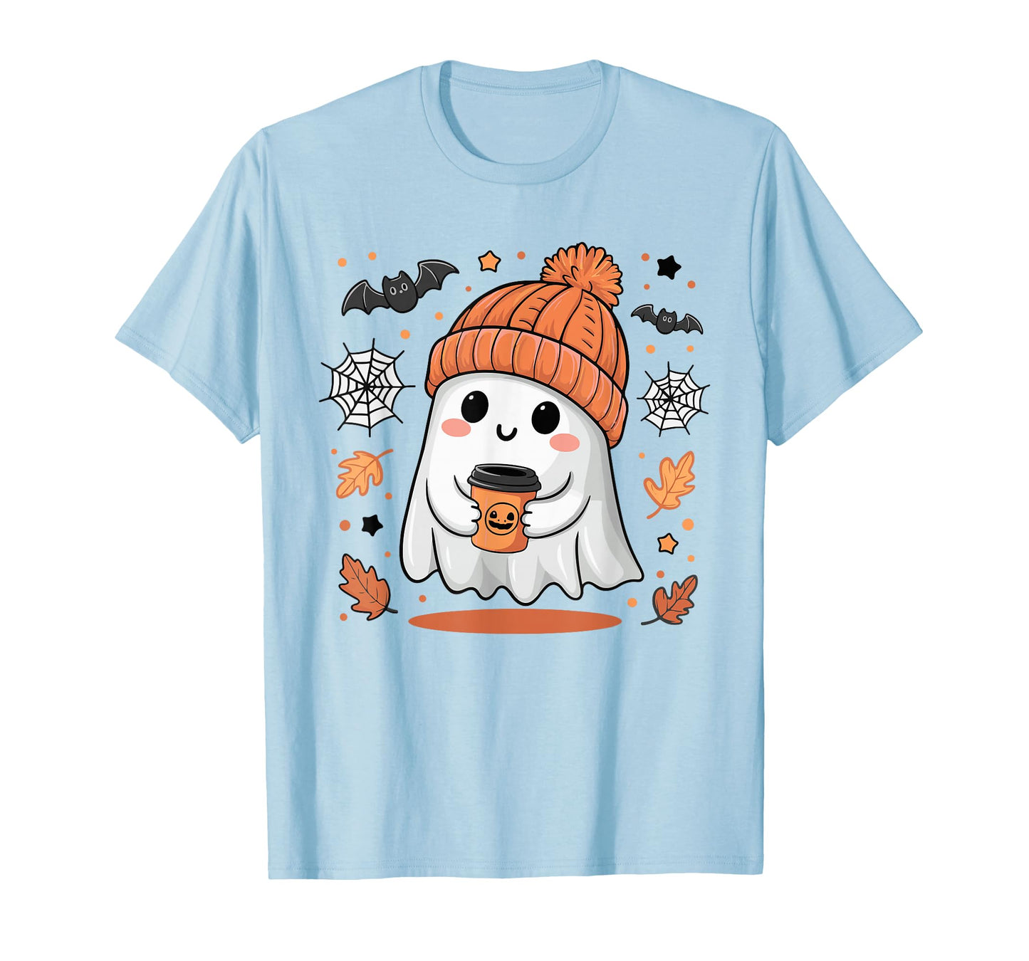 Cute Ghost Drinking Coffee Halloween Ghost Ice Coffee Womens T-Shirt