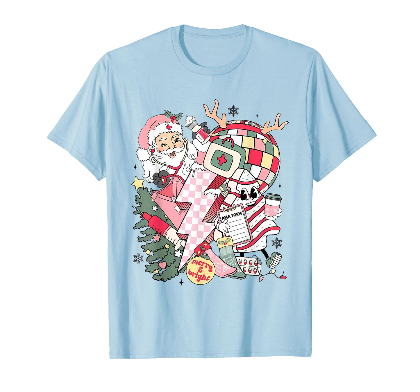 Christmas Santa Nurse Disco Ball Rn CNA Icu Med Surg Picu T-Shirt