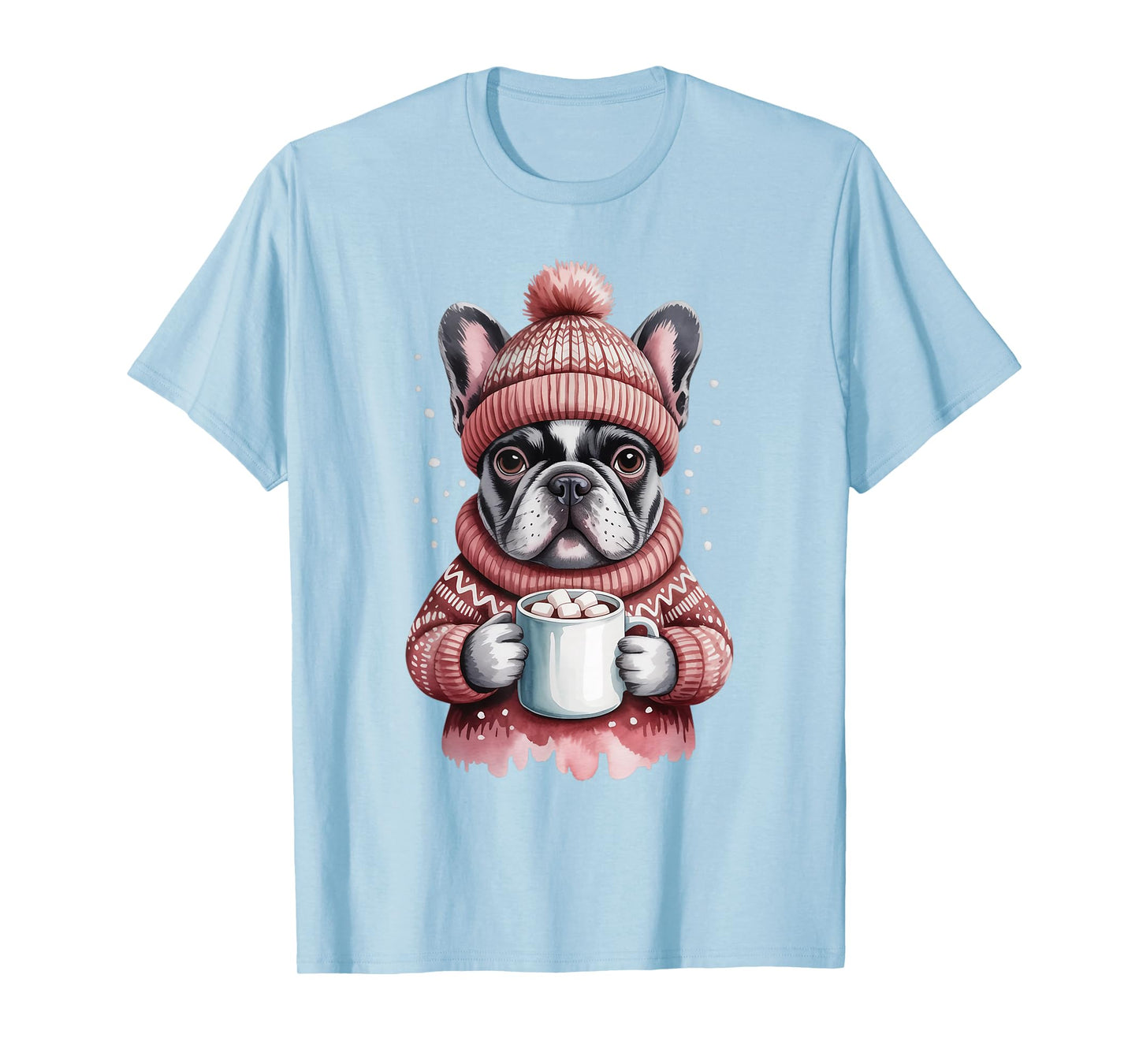 Cozy French Bulldog with Hot Cocoa Holiday Winter Sweater T-Shirt