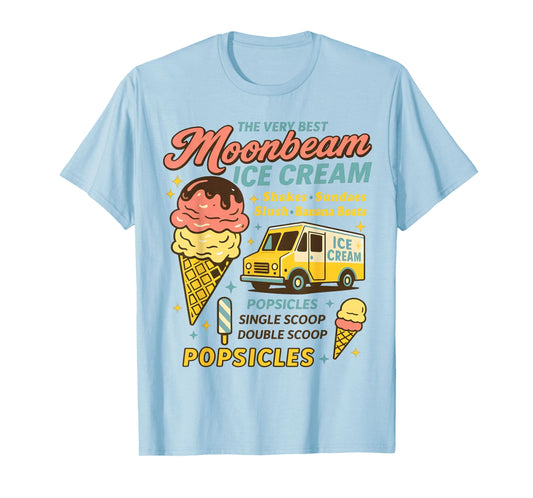 Vintage Moonbeam Ice Cream Truck Retro Double Scoop Popsicle T-Shirt