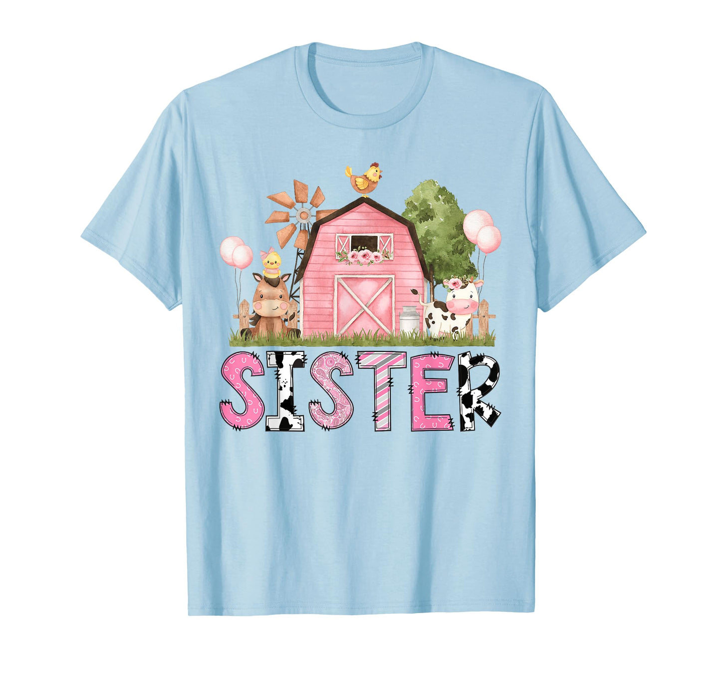 Sister Pink Farm Animal Birthday Kids Matching Family T-Shirt