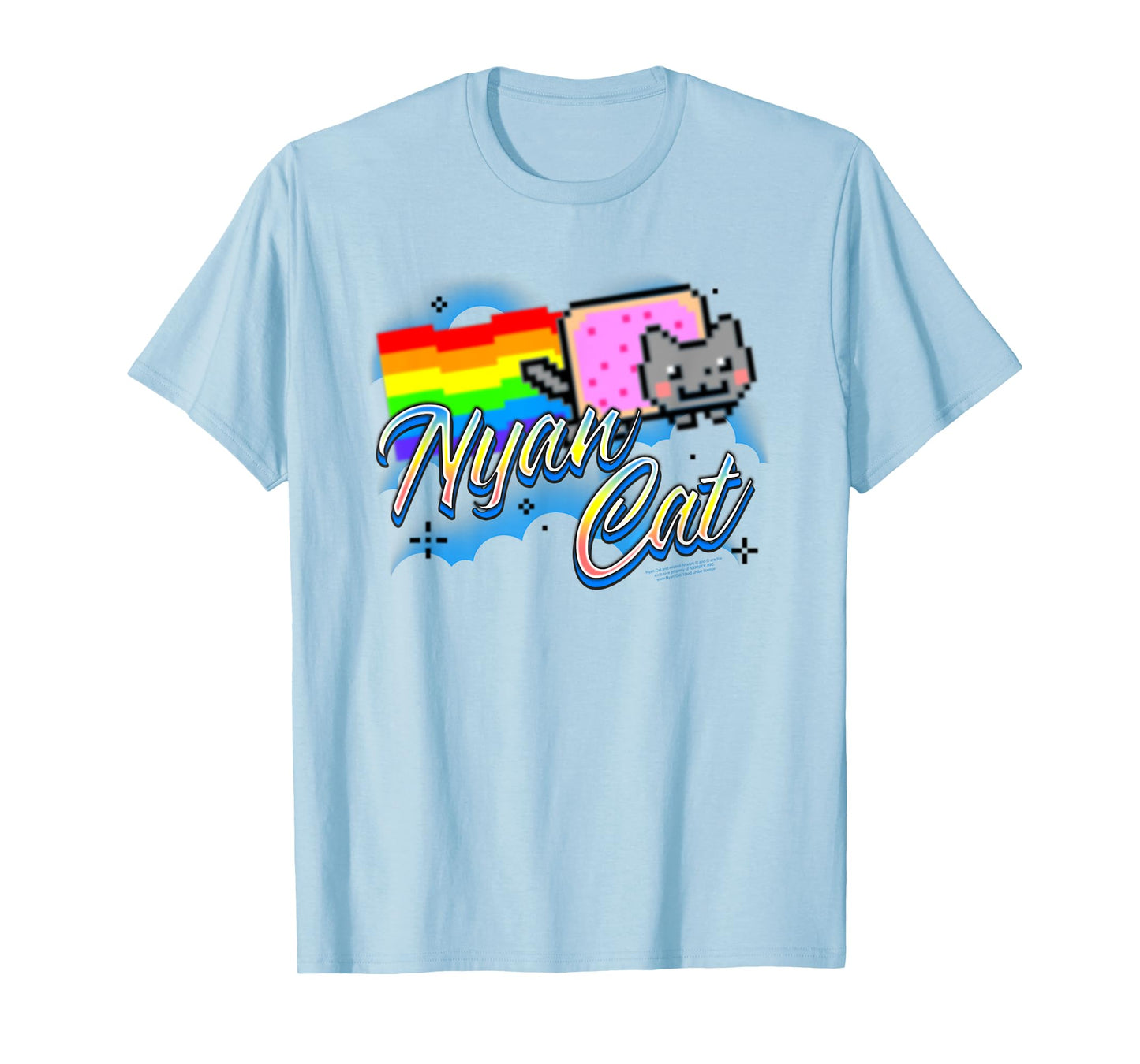 Nyan Cat Airbrush Style Rainbow Clouds Internet Meme T-Shirt