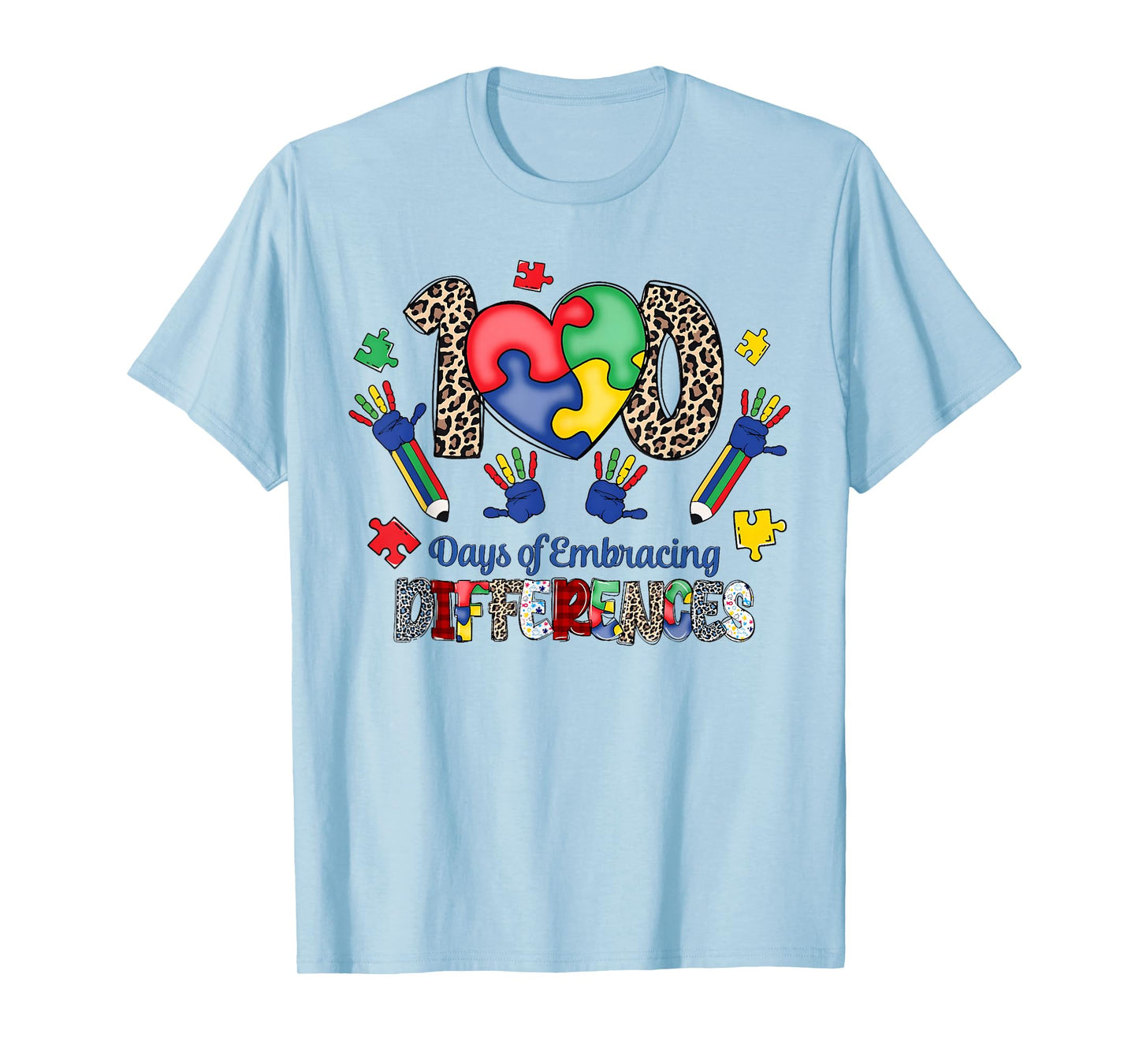 100 Days of School Embracing Differences Autism Support Kids T-Shirt