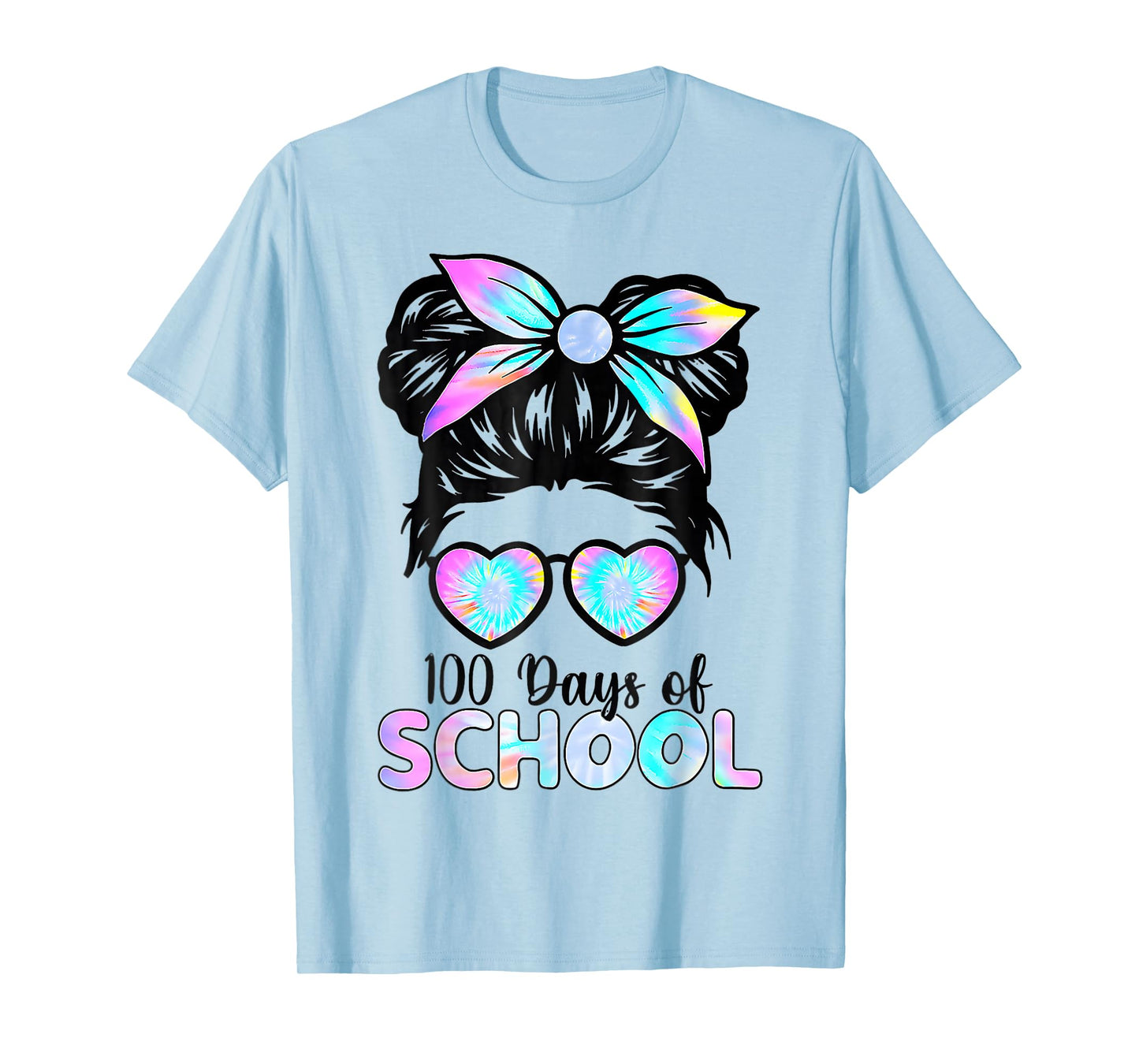 100 Days Smarter Girls Messy Bun Hair 100th Day of School T-Shirt