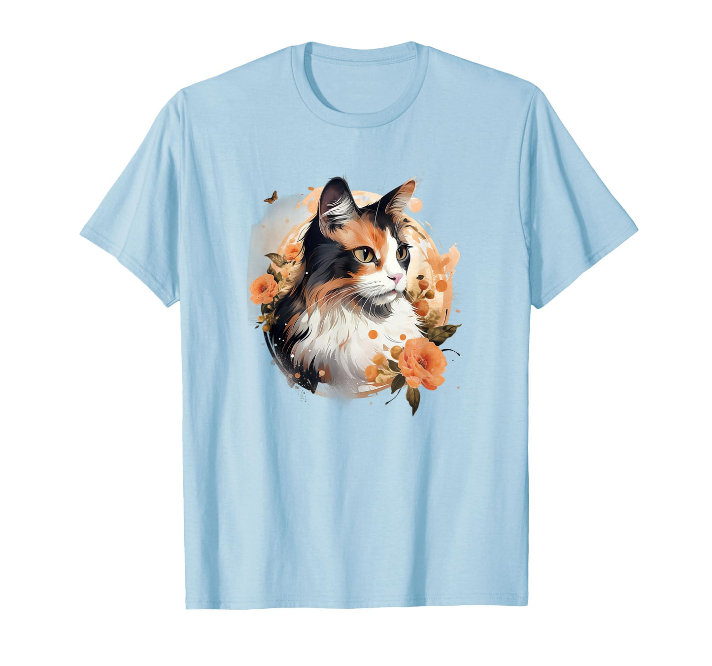 Womens Girls Kids Floral Beautiful Flowers Calico Cat Lover T-Shirt