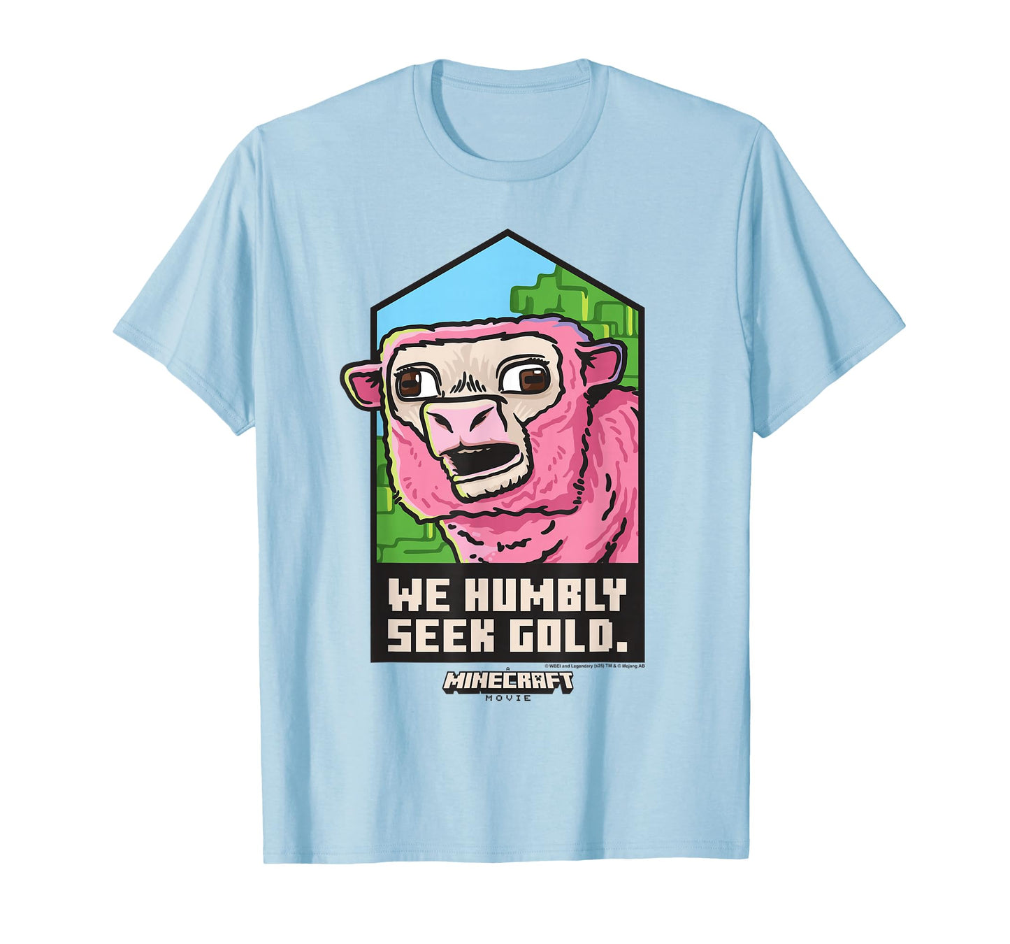 A Minecraft Movie We Humbly Seek Gold Pink Sheep Portrait T-Shirt