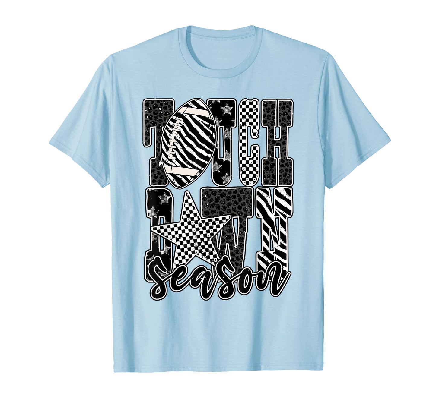 Touchdown Season Checkered Black White Football Game Day T-Shirt