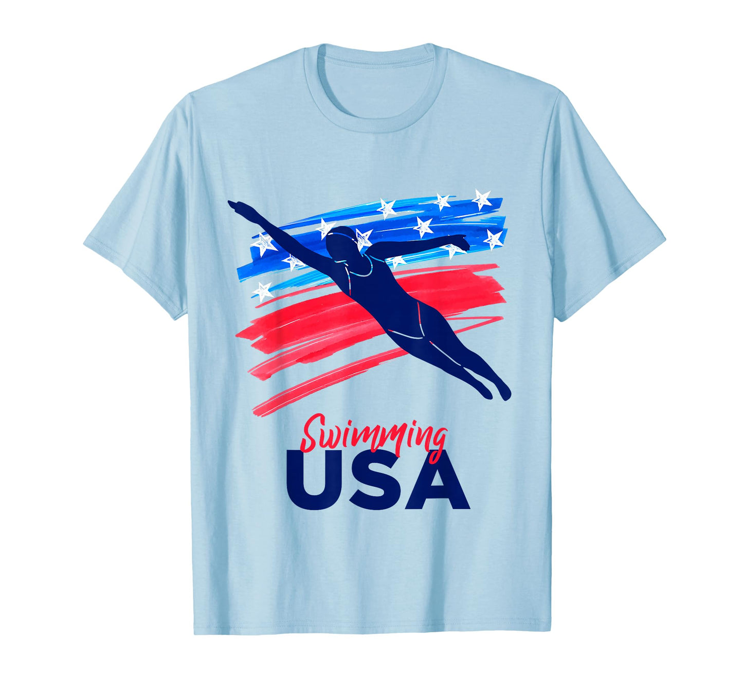 Womens Swimming Support Team Flag USA Pool Swimmer American T-Shirt