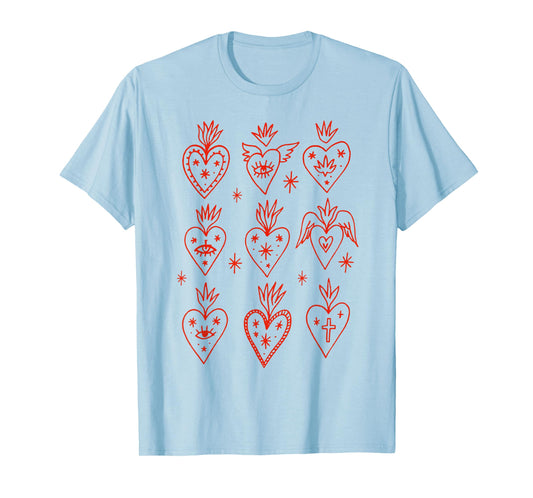 Valentine’s Day Mexican Milagro Gothic Goth Sacred Hearts T-Shirt