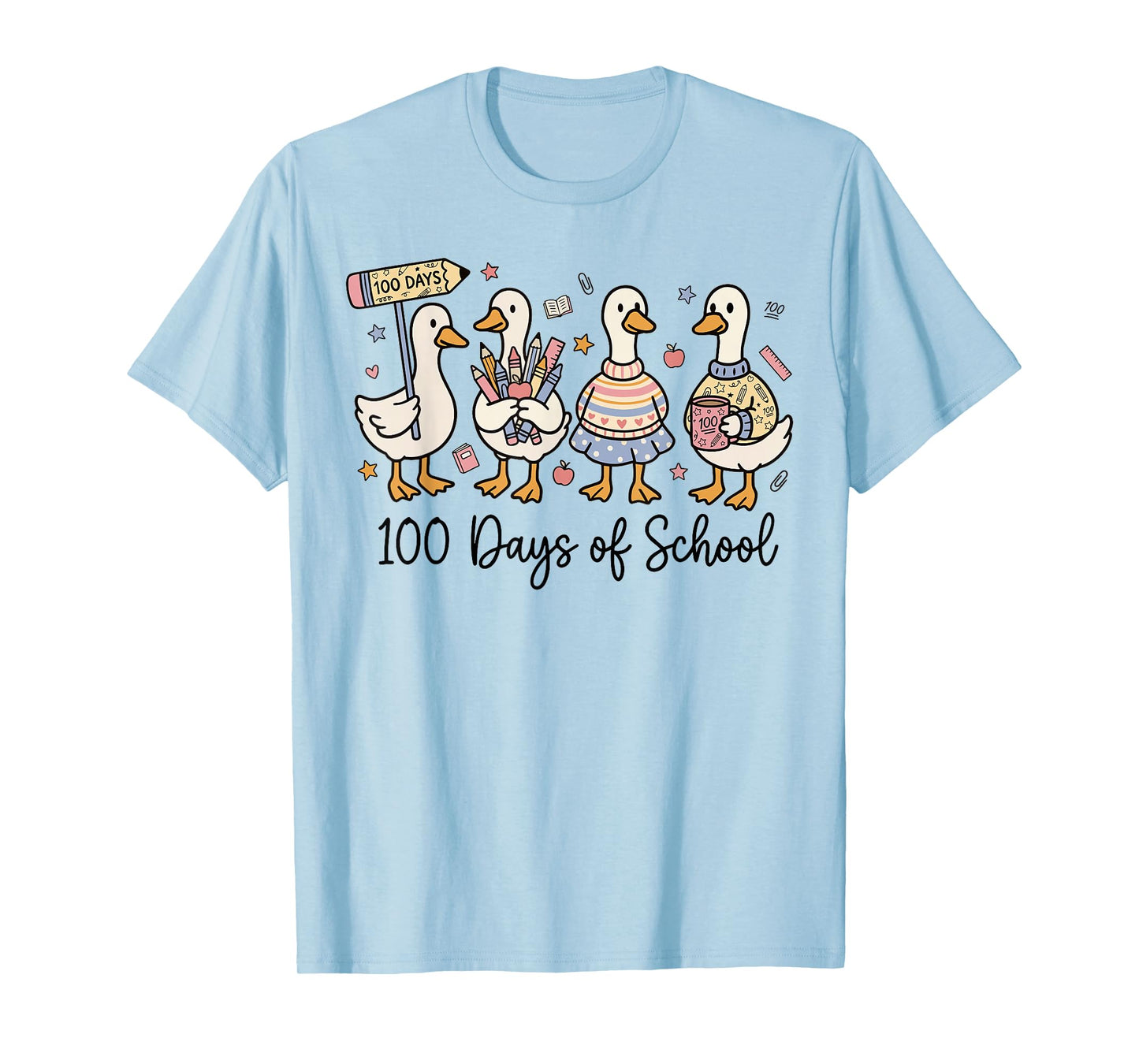100 Days of School Ducks Cute Goose Teacher 100th Day Kids T-Shirt