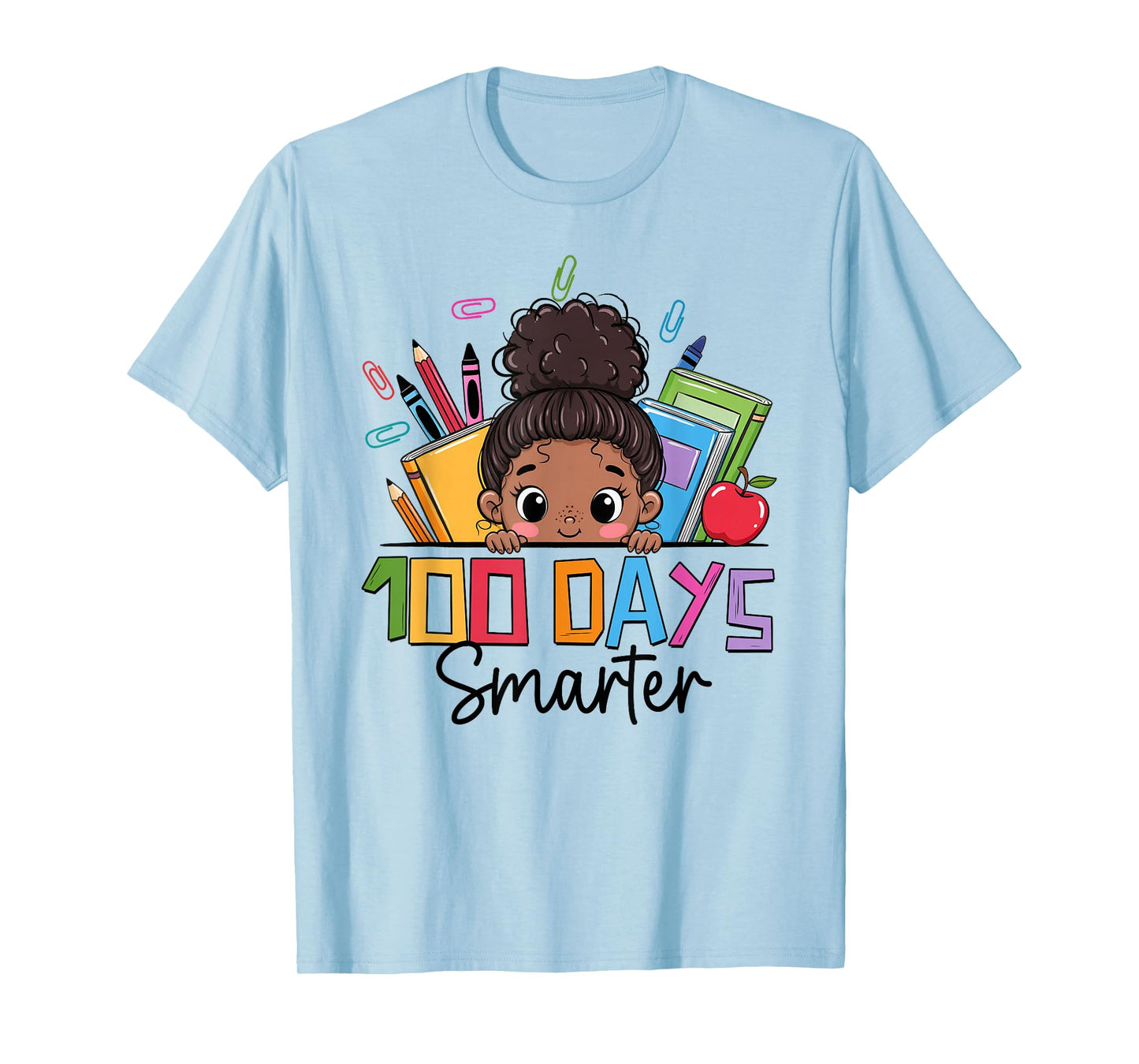 100 Days Smarter Messy Bun 100th Day of School Afro Girl Kid T-Shirt