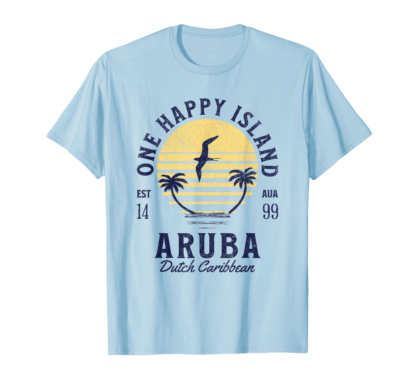 One Happy Island Aruba Shirt Retro Sunset Palm Ocean Vintage T-Shirt