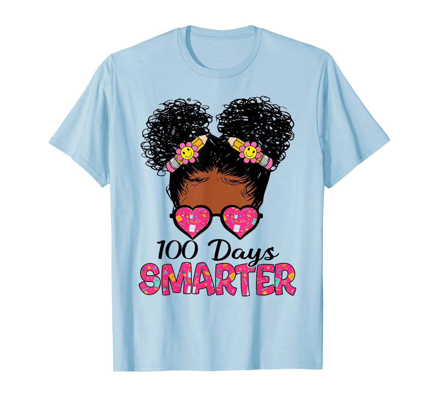 100 Days Smarter Black Girl Messy Bun 100th Day of School T-Shirt