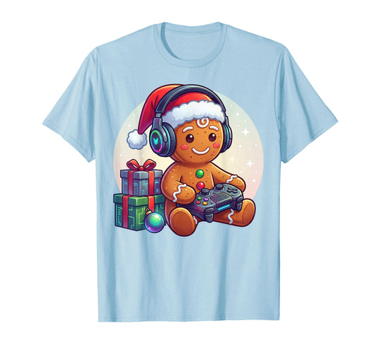 Funny Christmas Gamer Gingerbread Xmas Gaming Men Boys Kids T-Shirt