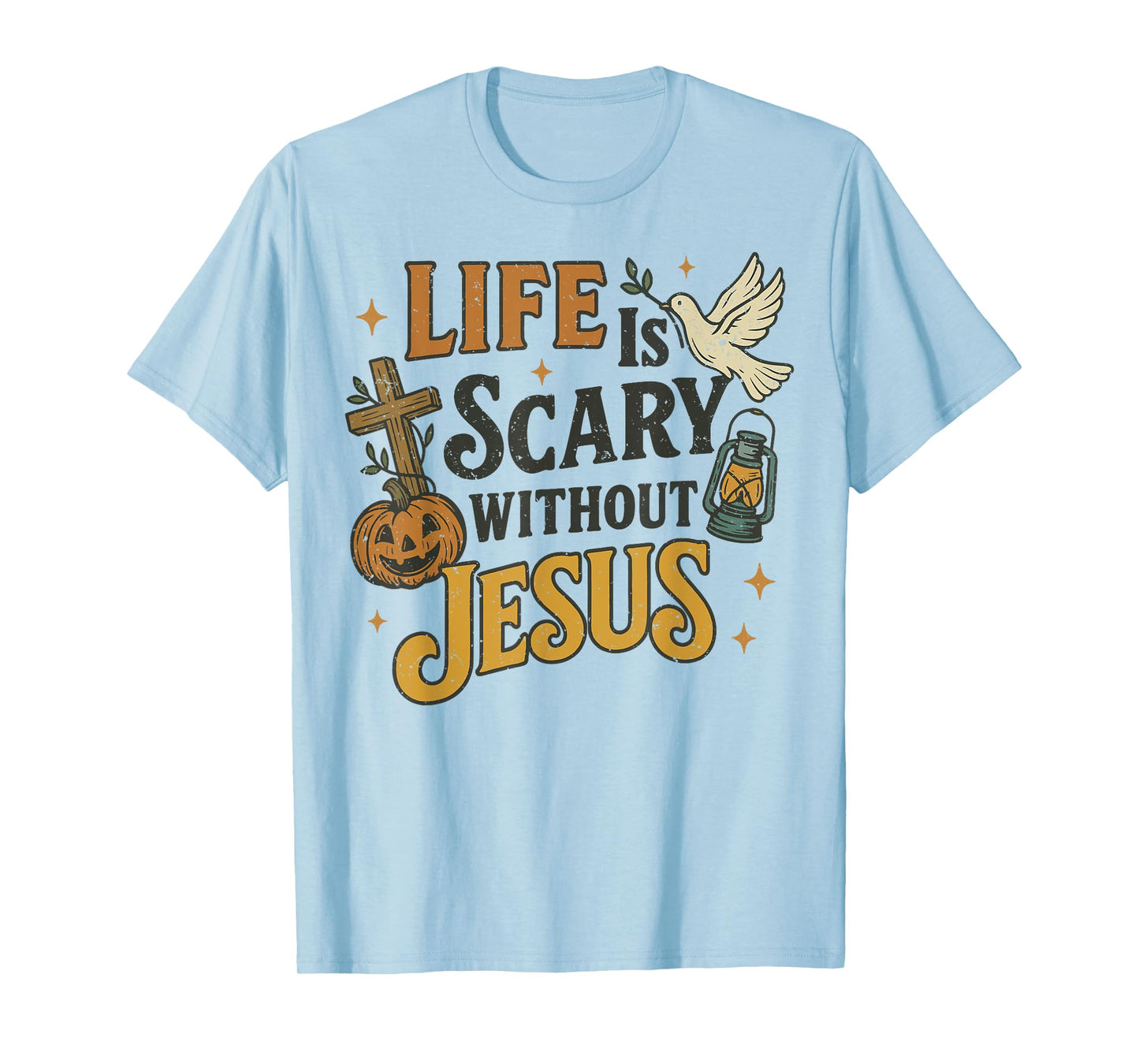 Life is Scary Without Jesus Christian Halloween Design Retro T-Shirt