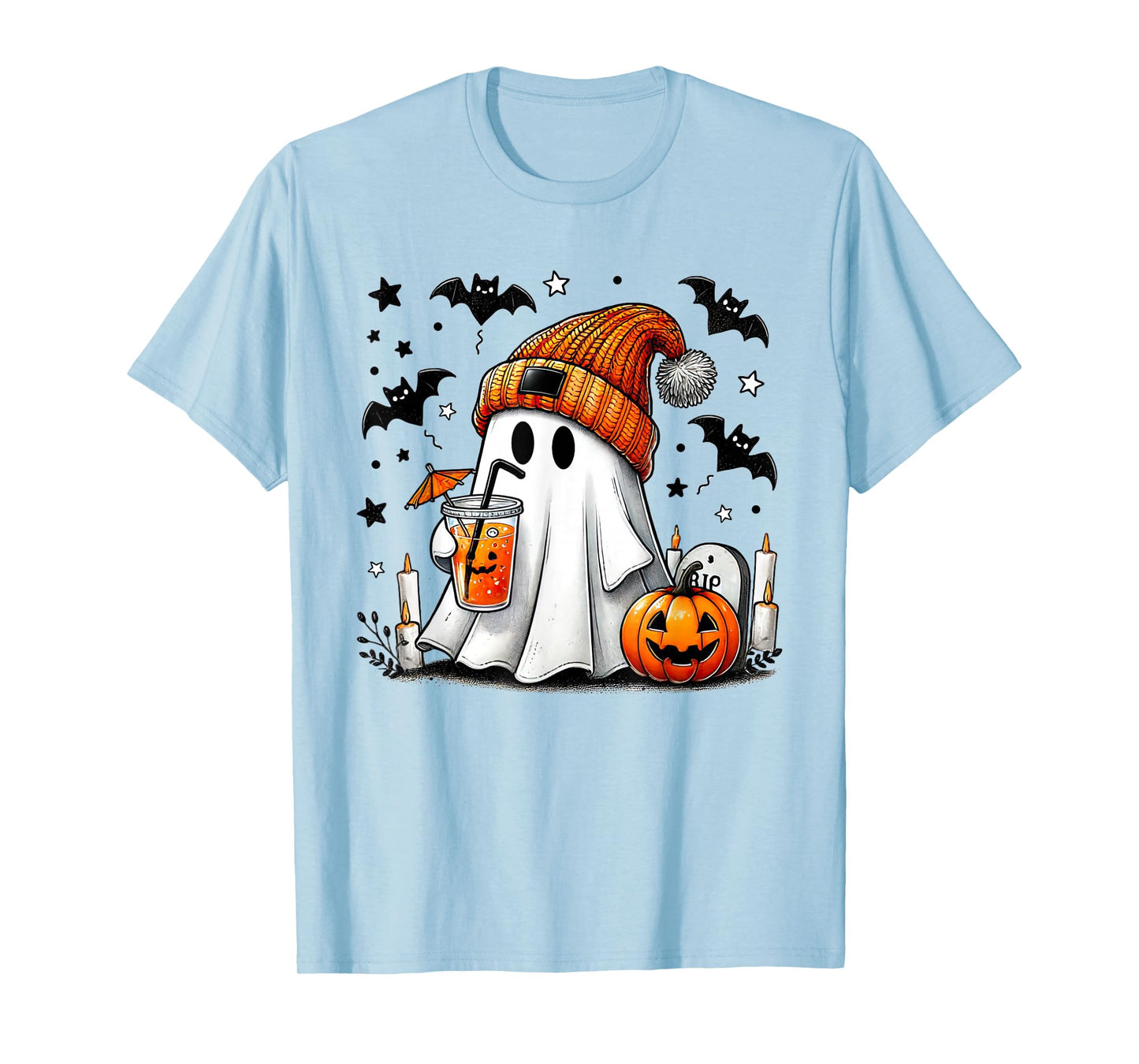 Cute Ghost Drinking Coffee Halloween Ghost Coffee Womens T-Shirt