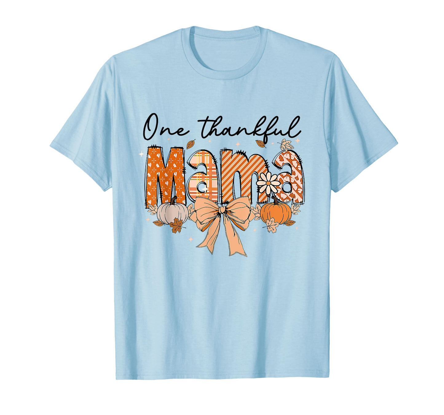 One Thankful Mama Pumpkin Fall Coquette Bow Thanksgiving Mom T-Shirt