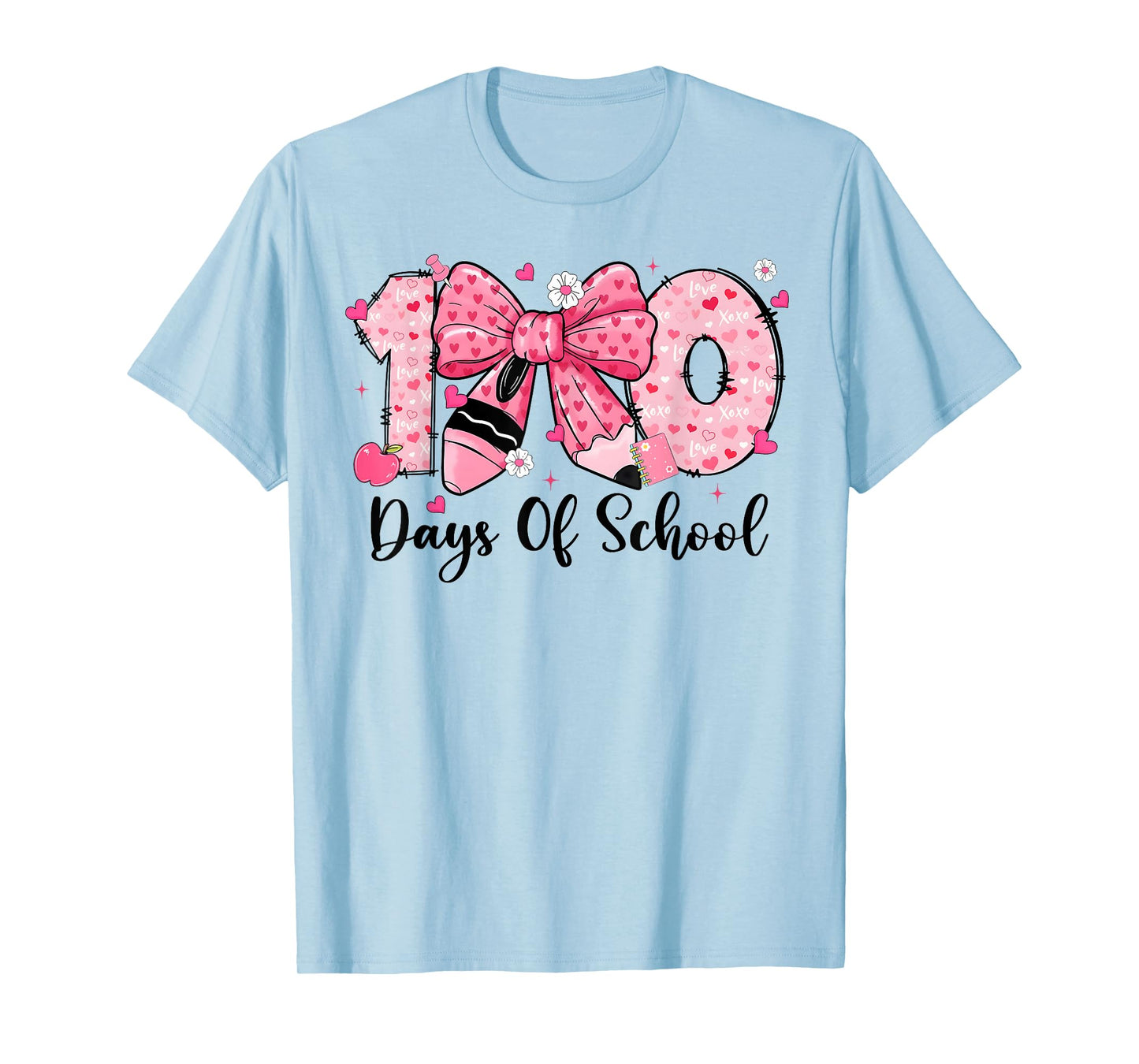 100 Days of School Coquette Pencil Bow Girl Women Teacher T-Shirt