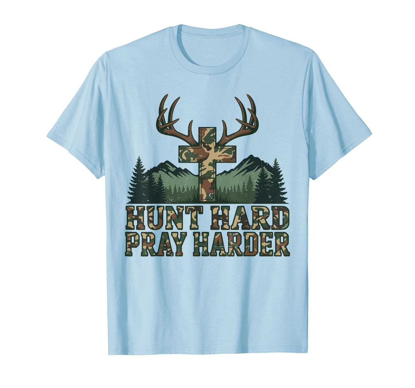Youth Camo Christian Deer Hunting Cross Hunt Hard Pray Faith T-Shirt