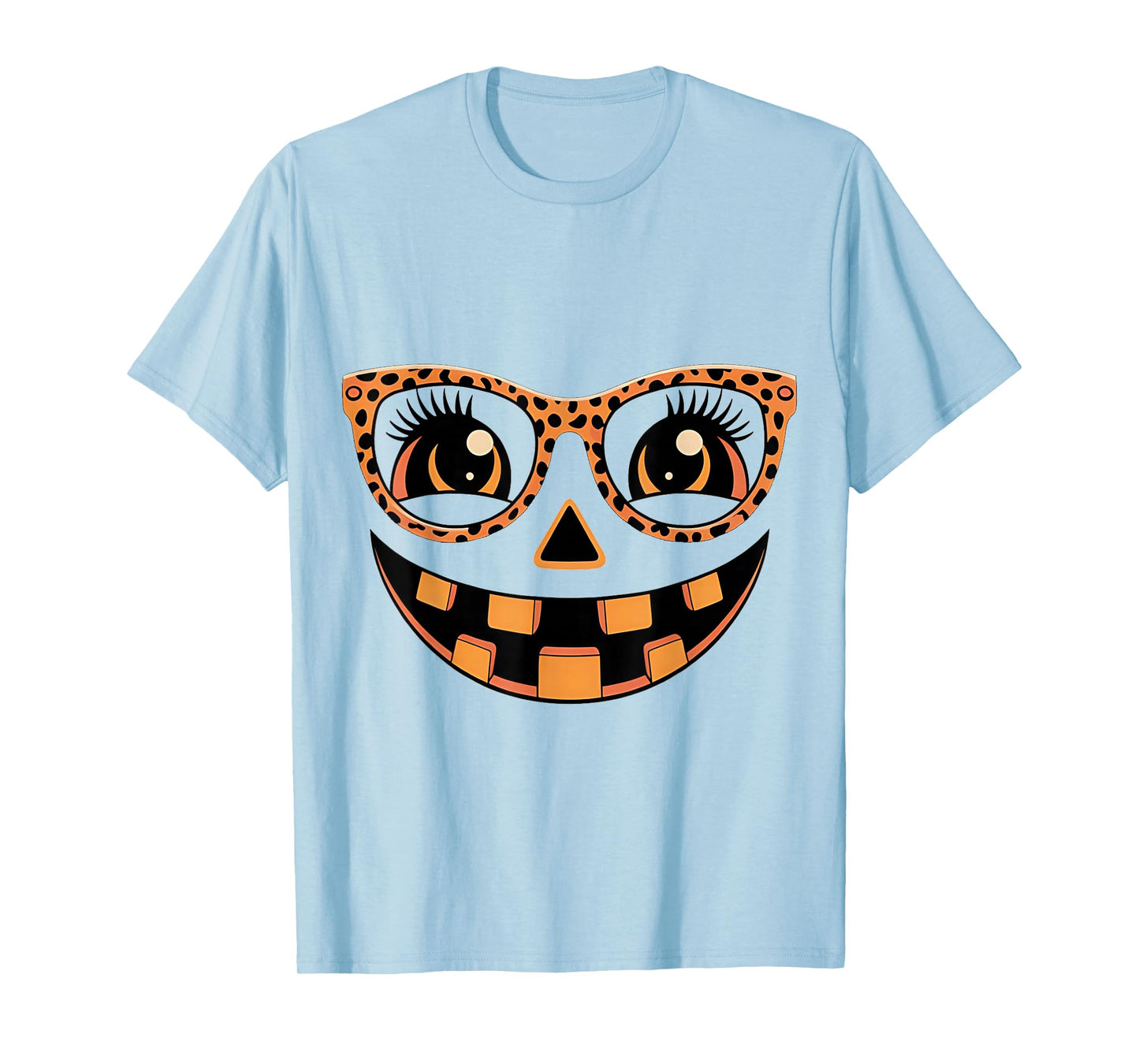 Jack O Lantern Face Pumpkin Hallowen Leopard Print Glasses T-Shirt