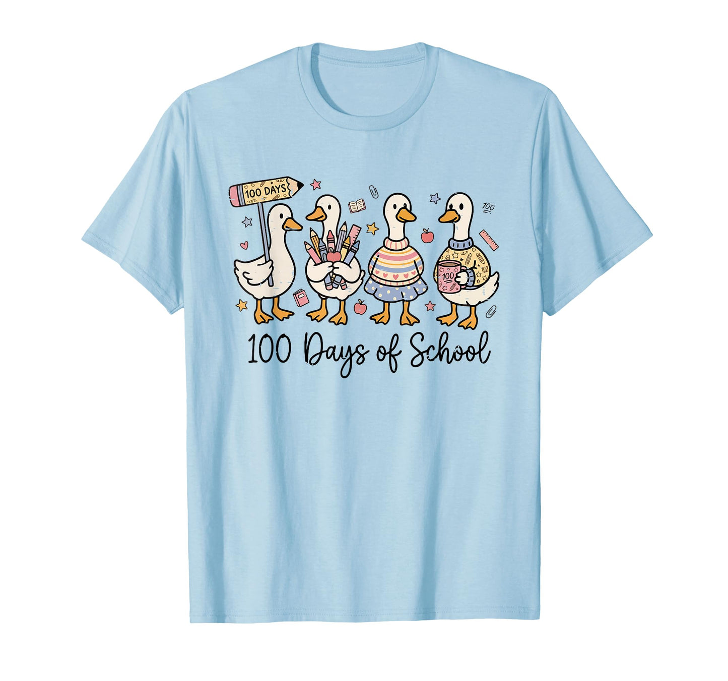 100 Days of School Duck Silly Goose Teacher 100 Days Smarter T-Shirt
