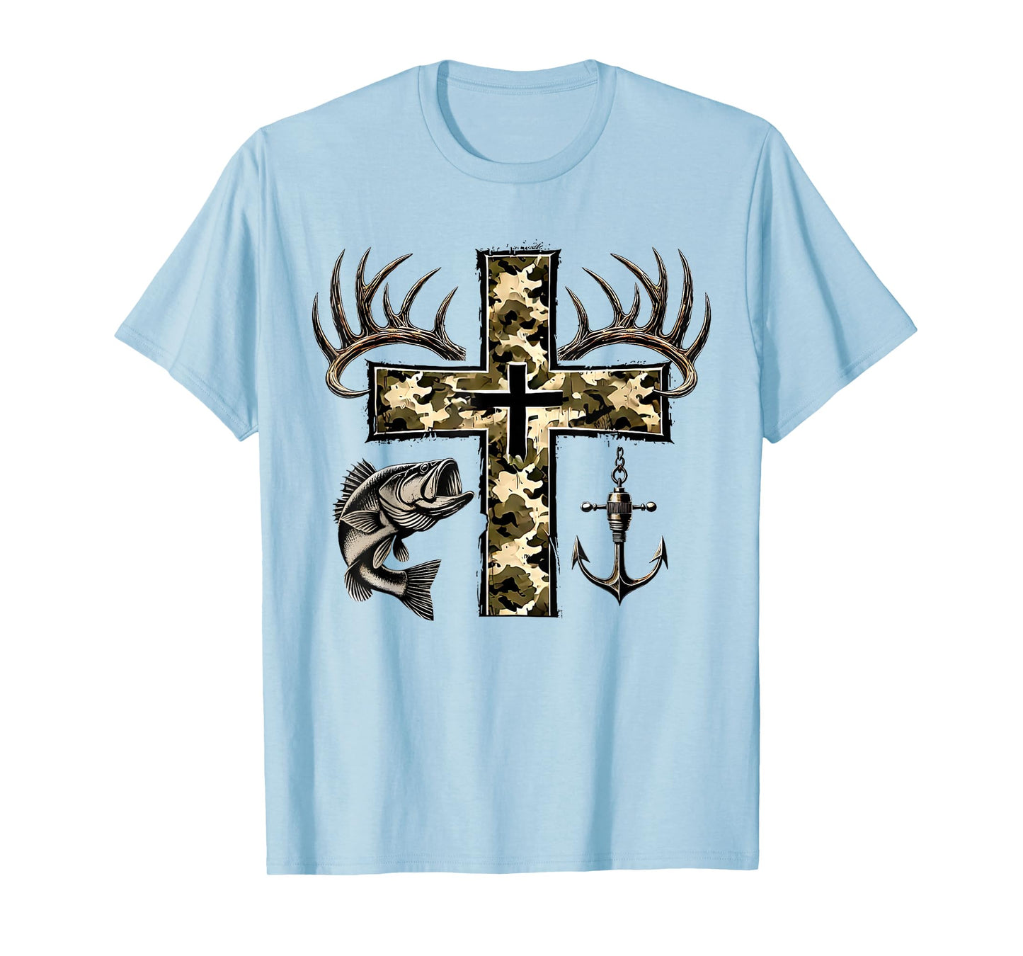 Hunting Fishing Cross Camo Faith Christian Fisherman Hunter T-Shirt