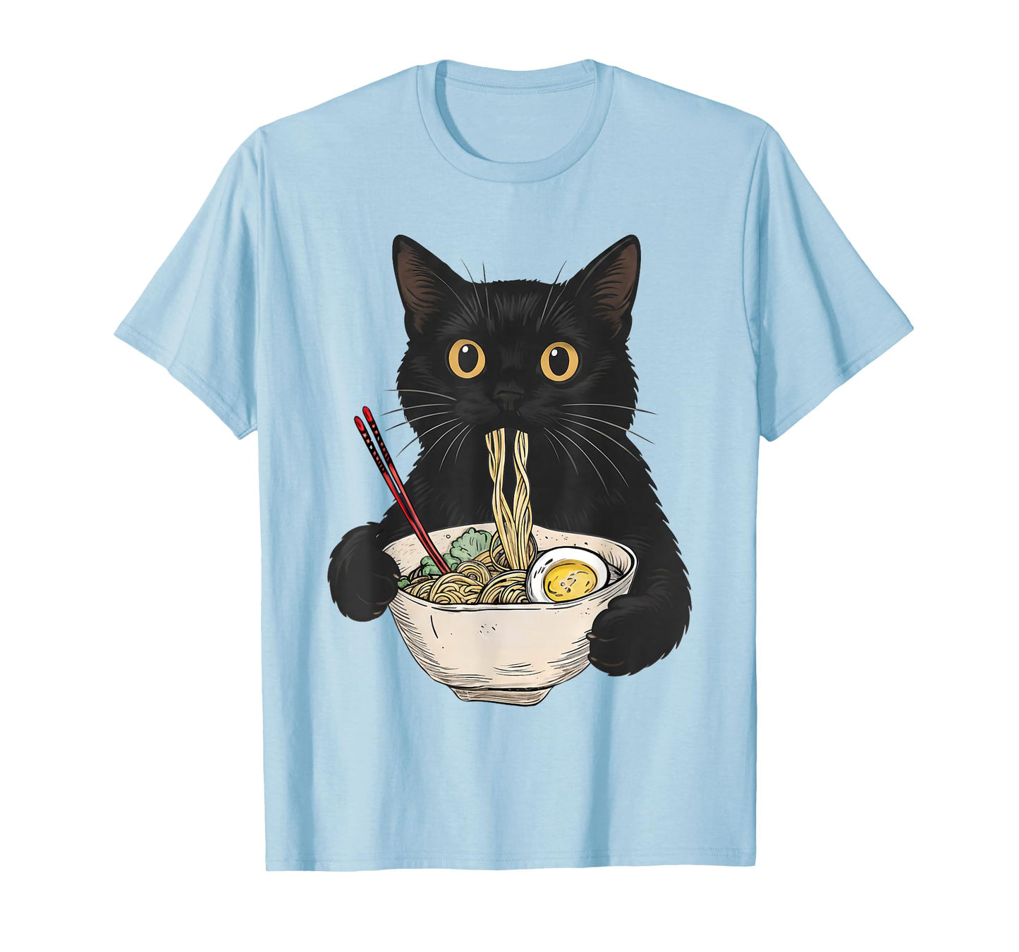 Funny Cat Eating Noodles Cute Cat Men Women Kids T-Shirt