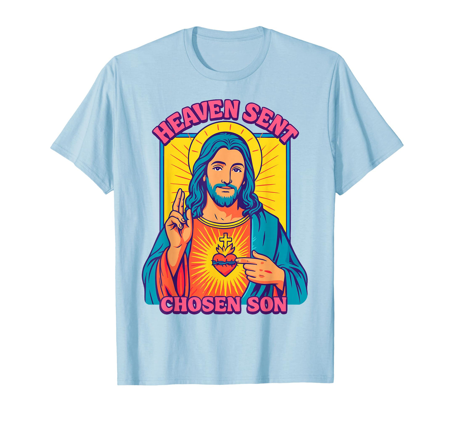 Anime Manga Jesus Sacred Heart Christian Retro Pop Art Pink T-Shirt