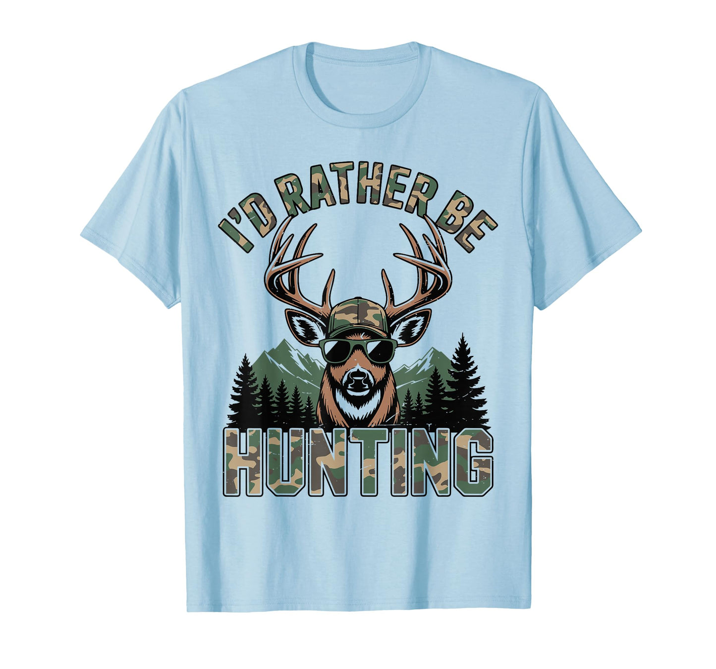 Boy Youth Id Rather Be Hunting Humor Camo Deer Hunting Funny T-Shirt