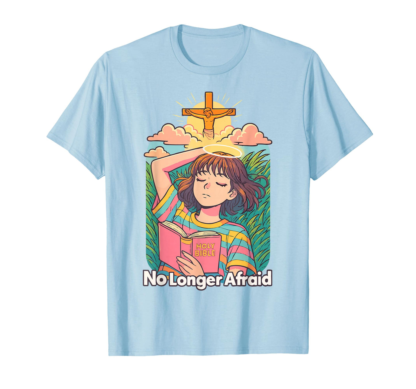 Christian Anime Manga No Longer Afraid Kawaii Bible Pink T-Shirt