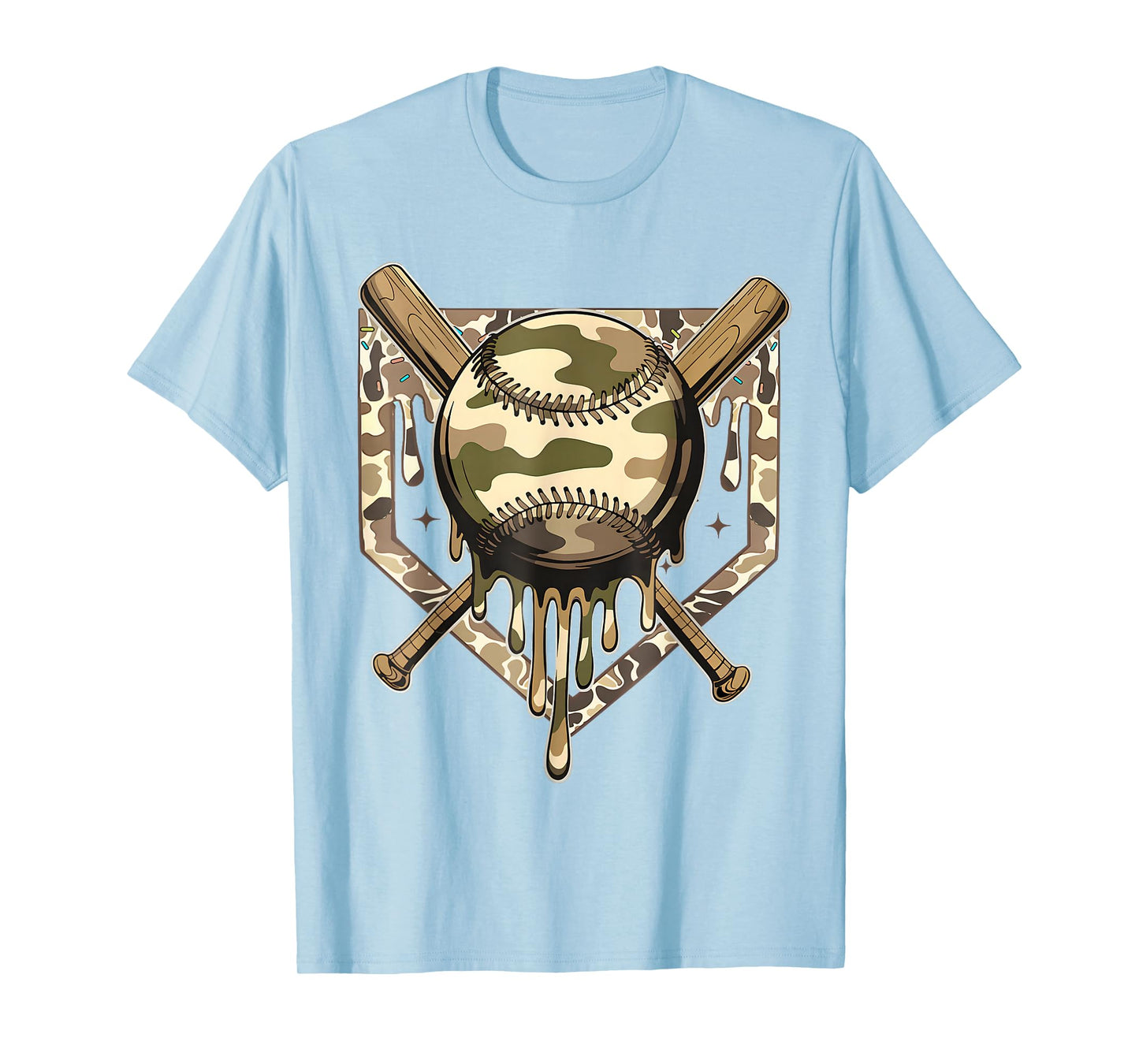 Retro Dripping Baseball Camo Camouflage Game Day Boys Men T-Shirt