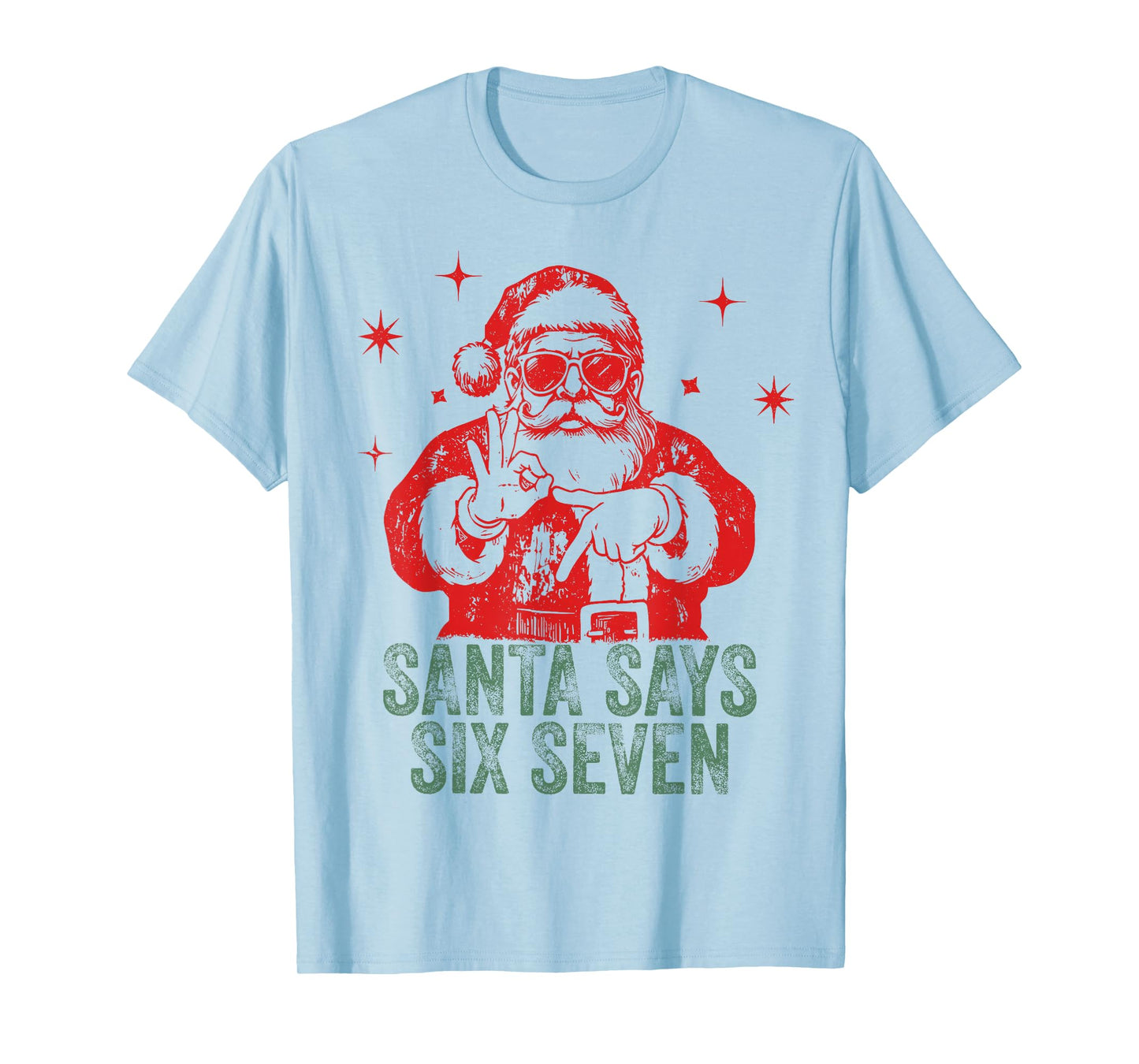 Christmas Santa Says Six Seven Hands Sign Funny 6 7 Meme T-Shirt