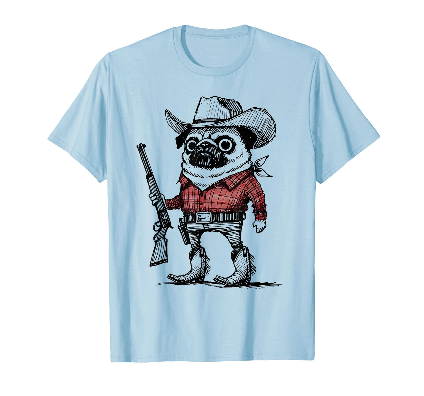 Cowboy Pug Dog Funny Western Outfit Red Pug Cowboy Meme T-Shirt