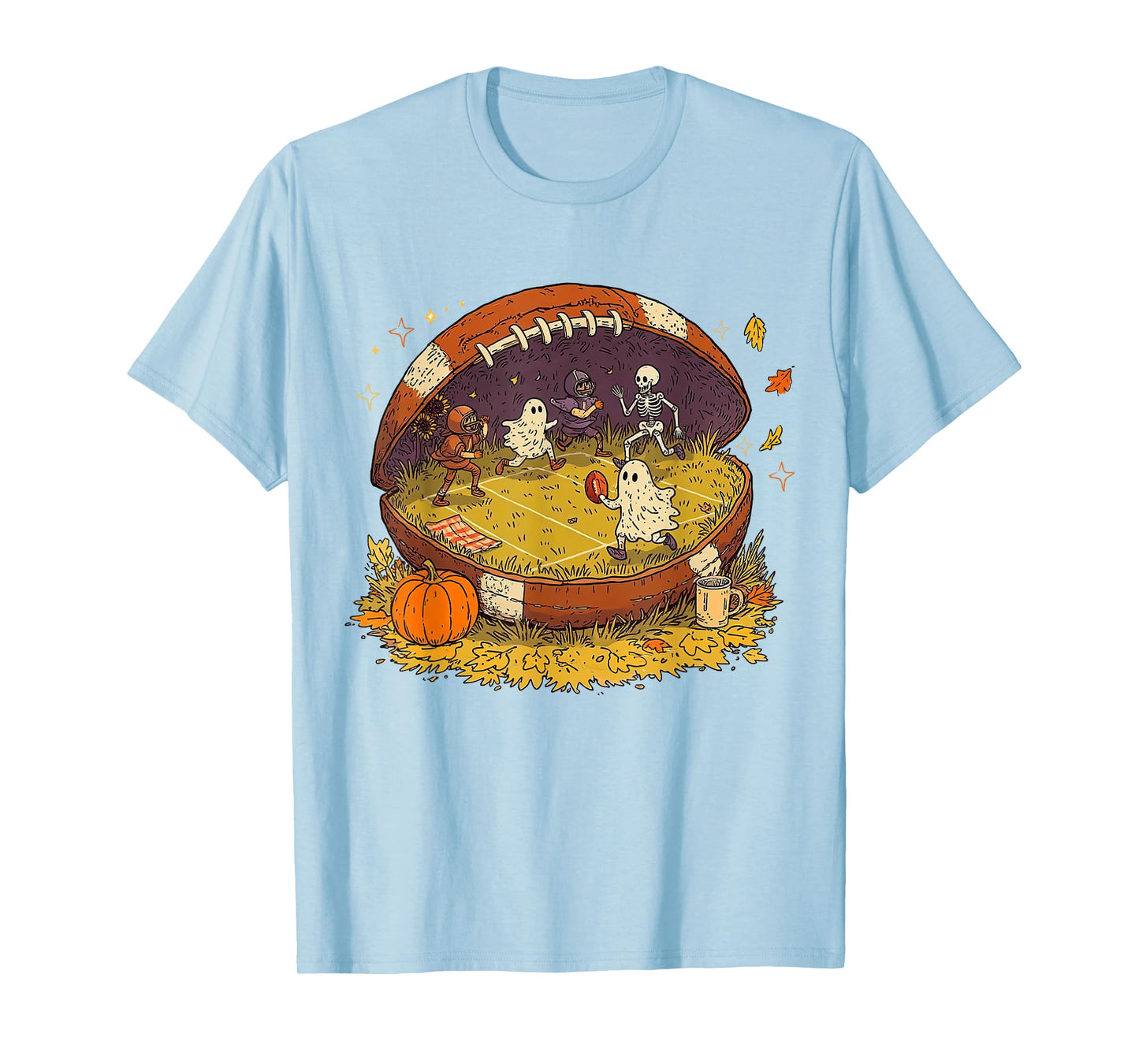 Halloween Fall Vibes Football Season Game Day Autumn Pumpkin T-Shirt