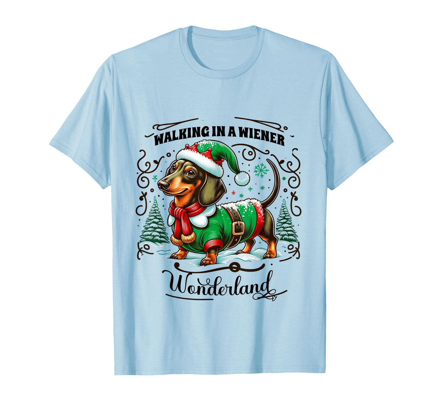 Dachshund Christmas Walking In A Wiener Wonderland Cute Dog Men Women Kids T-Shirt
