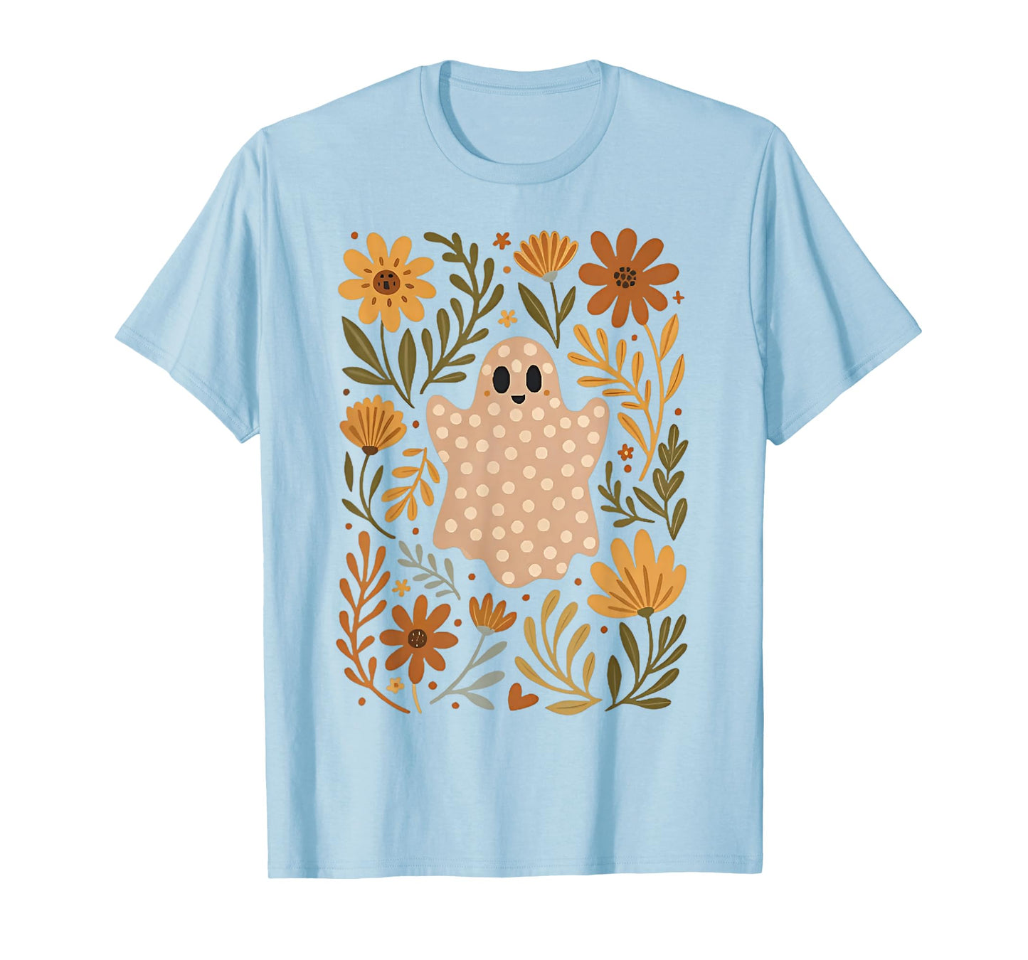 Retro Wildflower Boho Ghost Floral Halloween Cute Fall Vibes T-Shirt