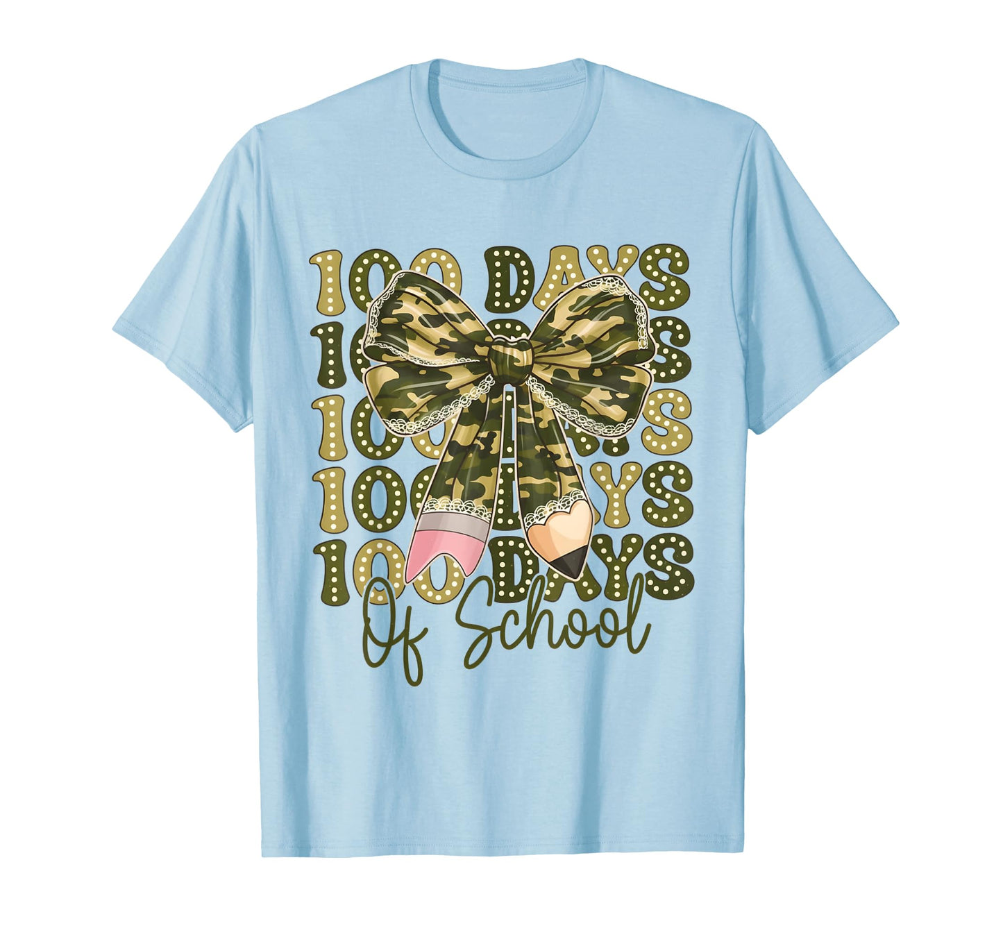 100 Days of School Western Camo Coquette Bow Pencil T-Shirt