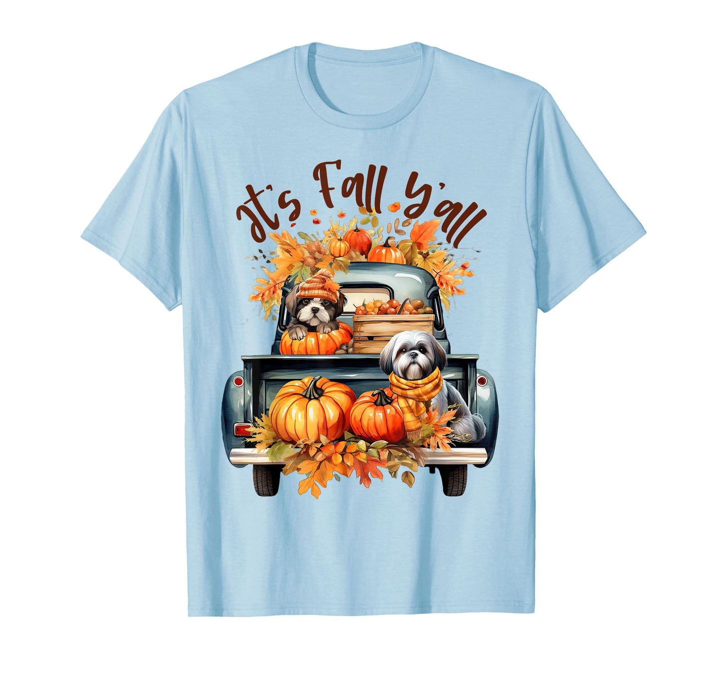 It’s Fall Y’all Shih Tzu Dogs Pumpkins Truck Autumn Season T-Shirt