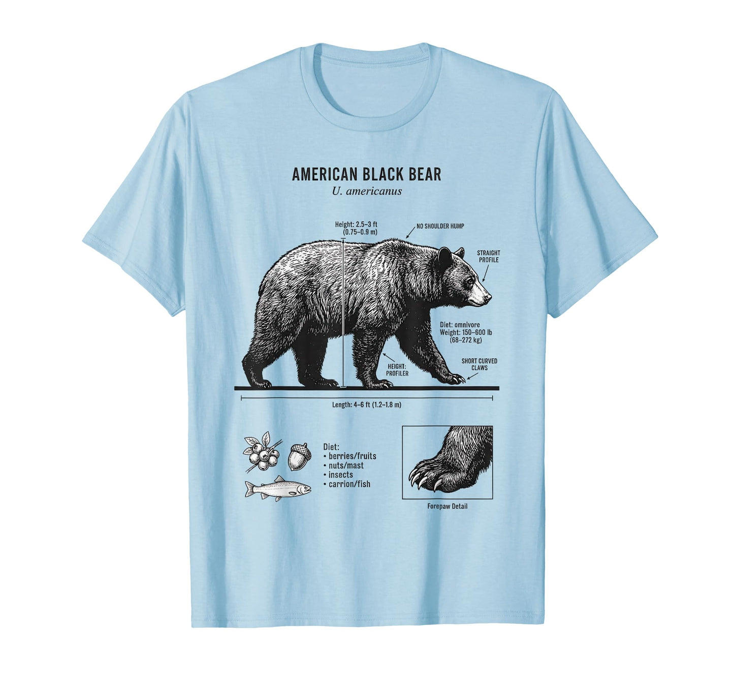 American Black Bear Anatomy Illustration for Nature Lovers T-Shirt