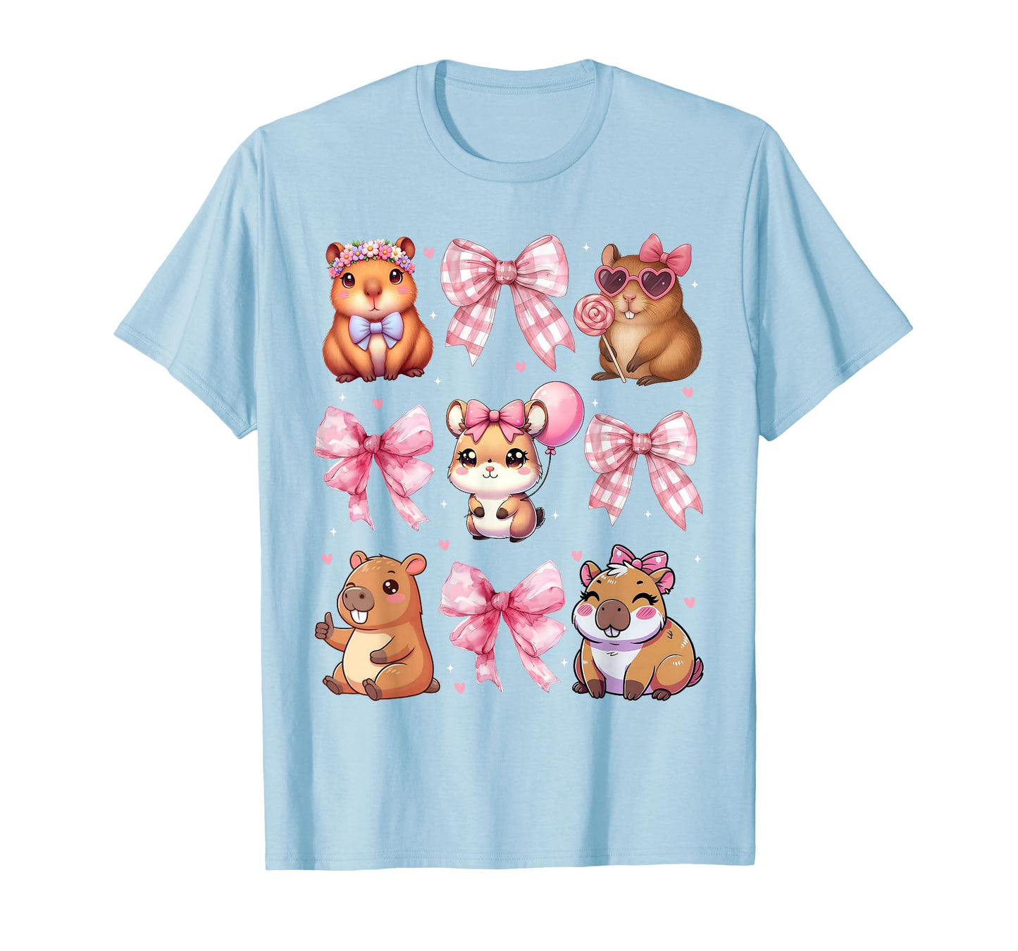 Cute Coquette Bow Capybara Pajamas Pjs Clothes Girls Womens T-Shirt