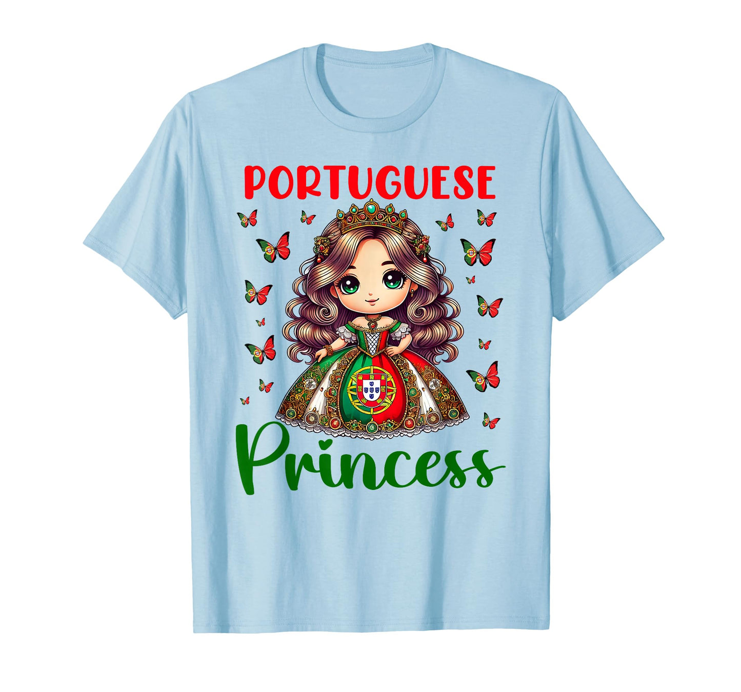 Portuguese Princess Portugal flag and Butterflies for girls T-Shirt