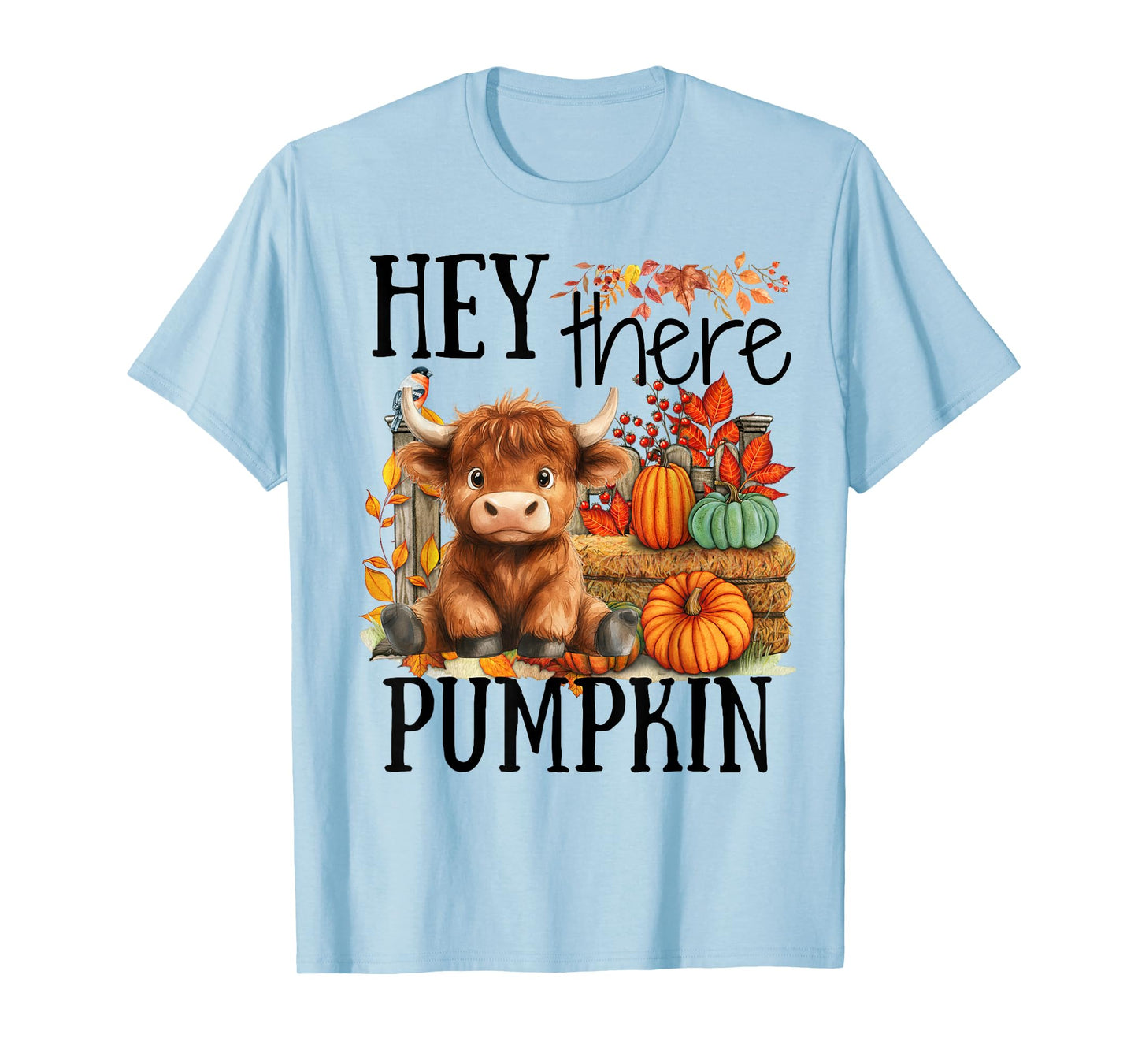 Cute Fall Highland Cow Hey There Pumpkin Autumn Thanksgiving T-Shirt