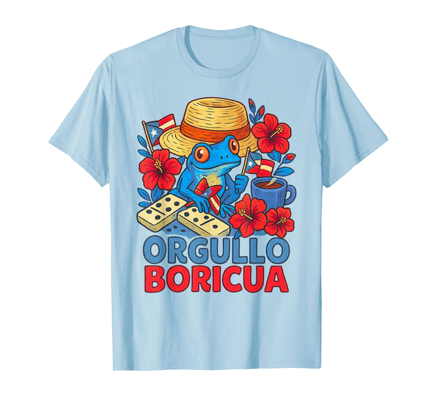 Orgullo Boricua Pava Hat Coquí Frog Domino Puerto Rico Flag T-Shirt