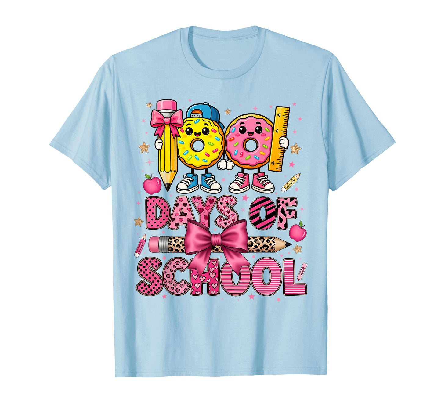 100 Days of School Donut Pencil Bow Boys Girls Kids T-Shirt