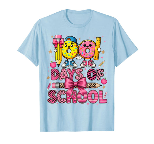 100 Days of School Donut Pencil Bow Boys Girls Kids T-Shirt
