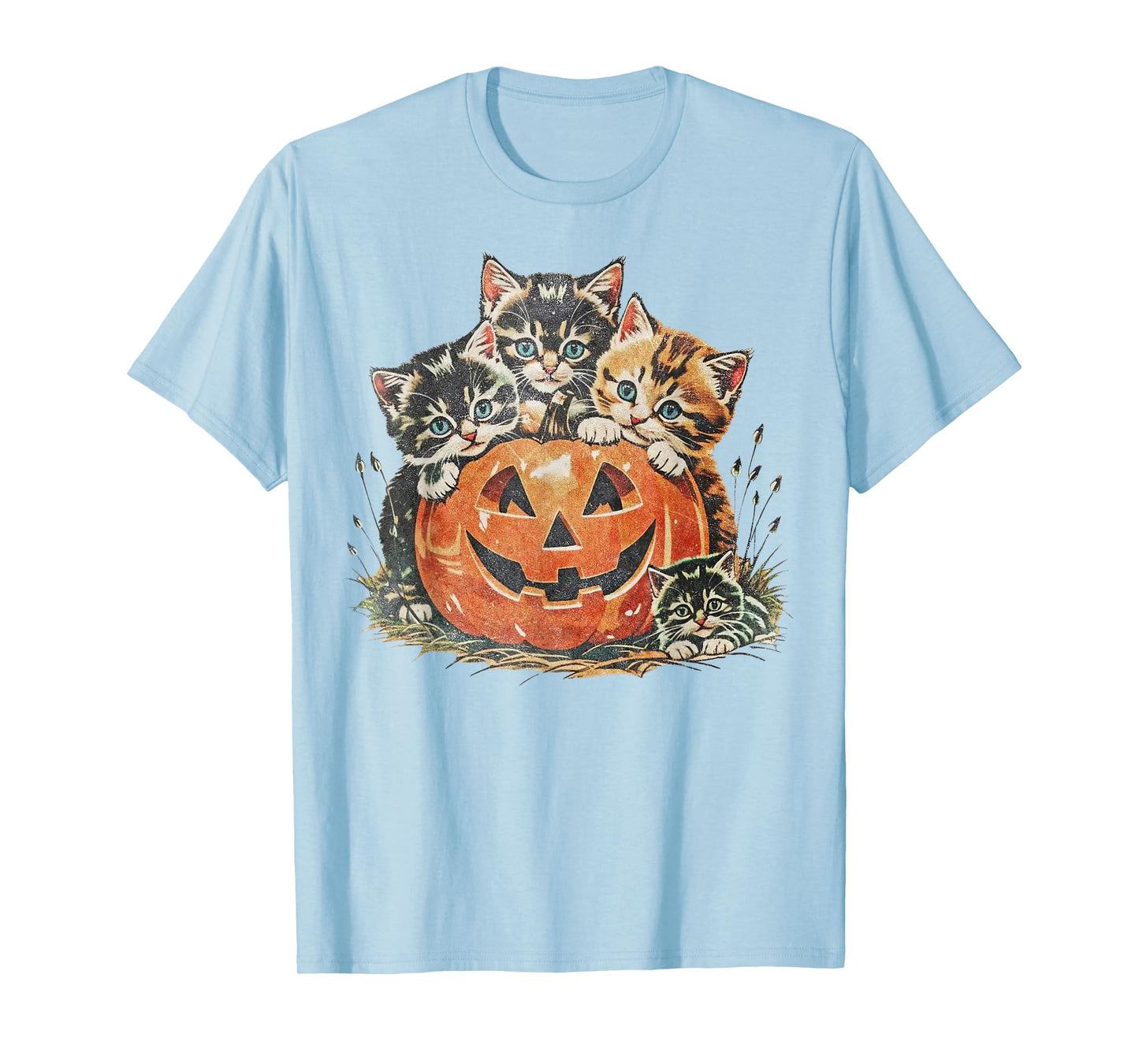 Vintage Kittens Cat Halloween Pumpkin Costume for Women Kids T-Shirt