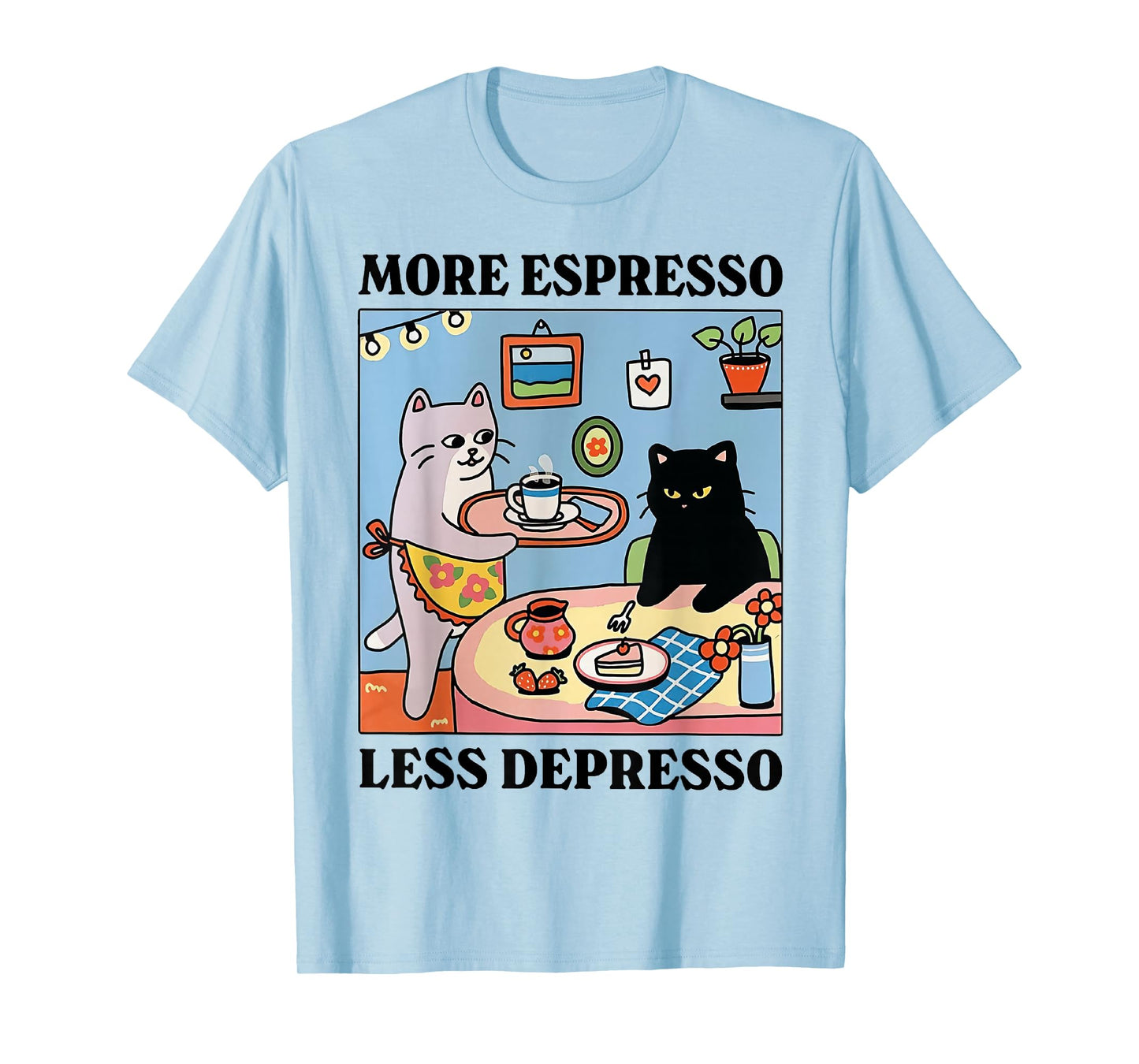 Funny Coffee Lover with Cute Cat More Espresso Less Depresso T-Shirt